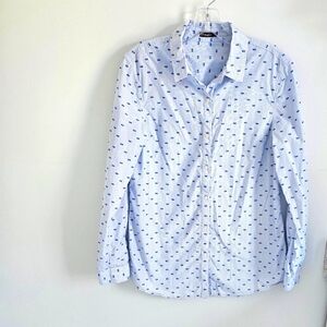 J. McLaughlin blue Swiss dot button down shirt